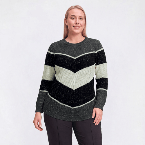 Plus Size Preswick & Moore(R) Long Sleeve Chevron Lurex Sweater